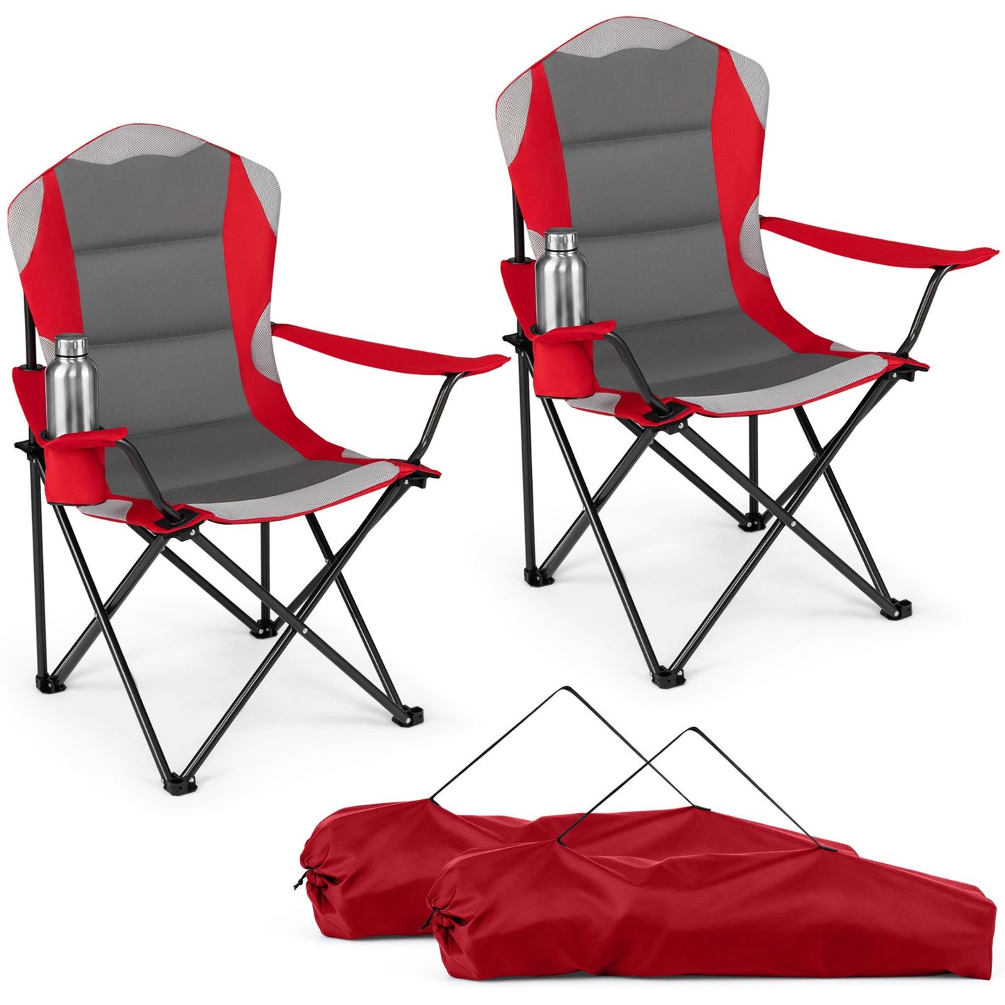 2 Pieces Folding Camping Chairs for Adults with Cup Holders