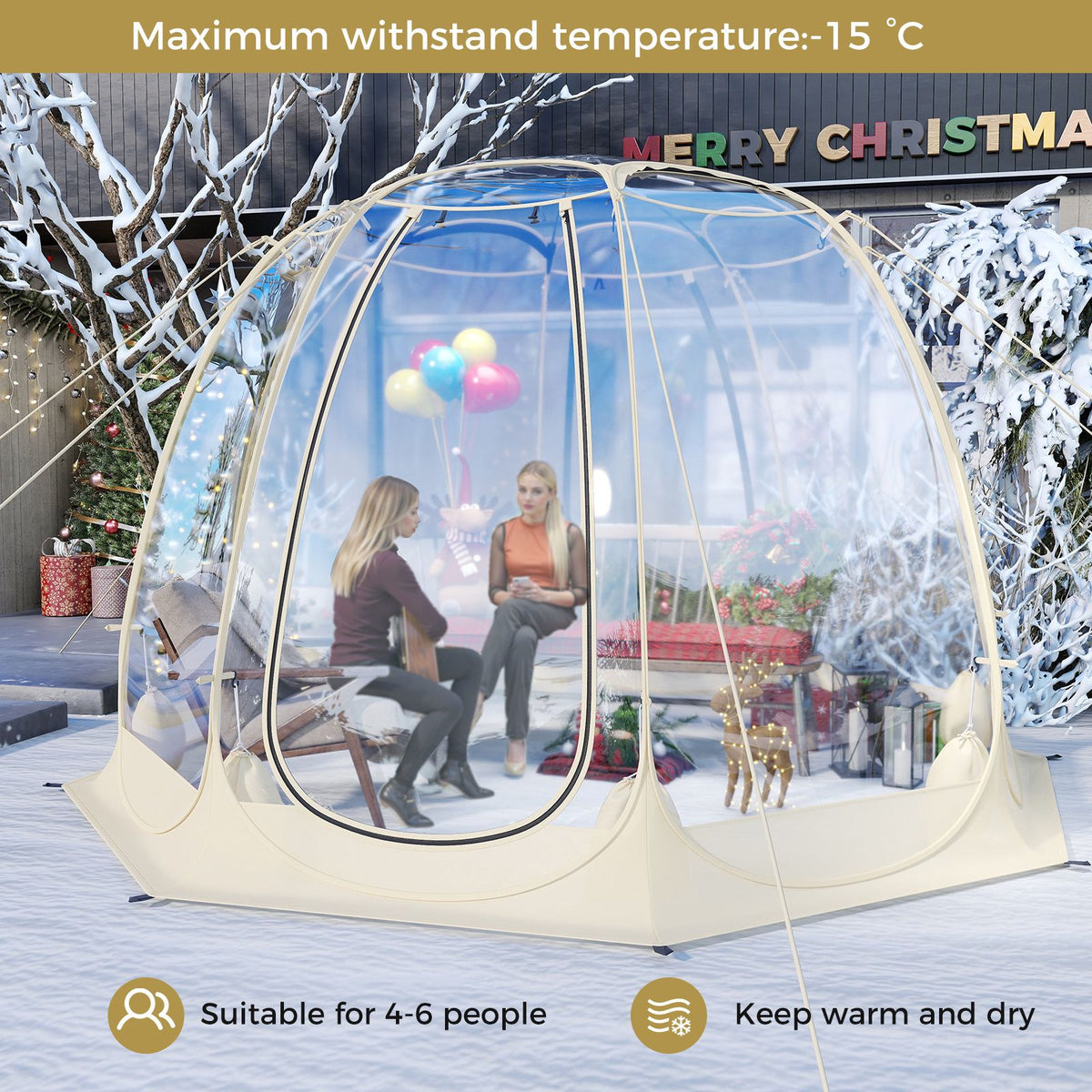 265 x 288 CM Pop Up Bubble Tent with 540° Transparent PVC Igloo for 4-6 People