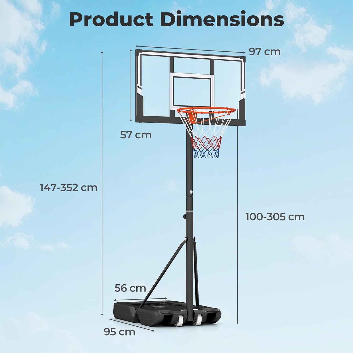 Portable Basketball Hoop Outdoor w/Shatterproof Backboard & Wheels for Kids