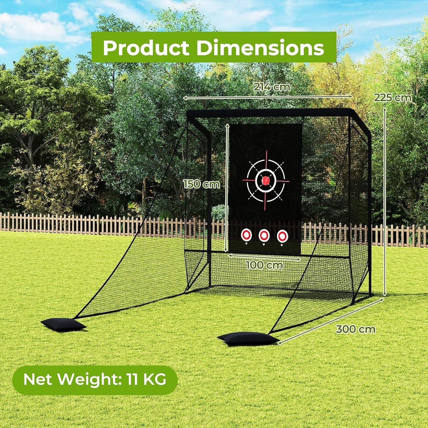 Golf Practice Hitting Net with Dual Side Barriers and Target Cloth