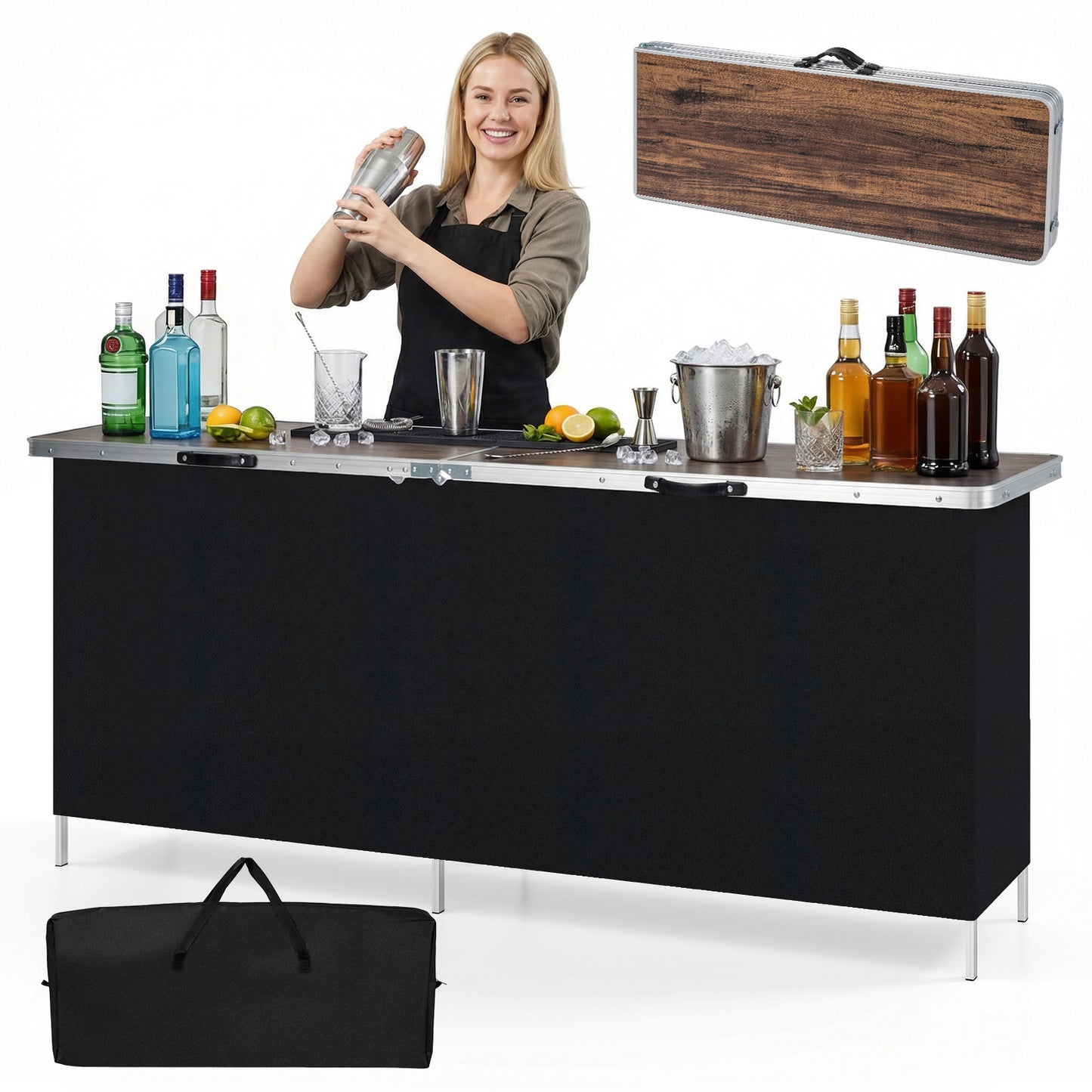 Aluminum Portable Picnic Table w/ 2-Tier Open Shelves & Spacious Tabletop