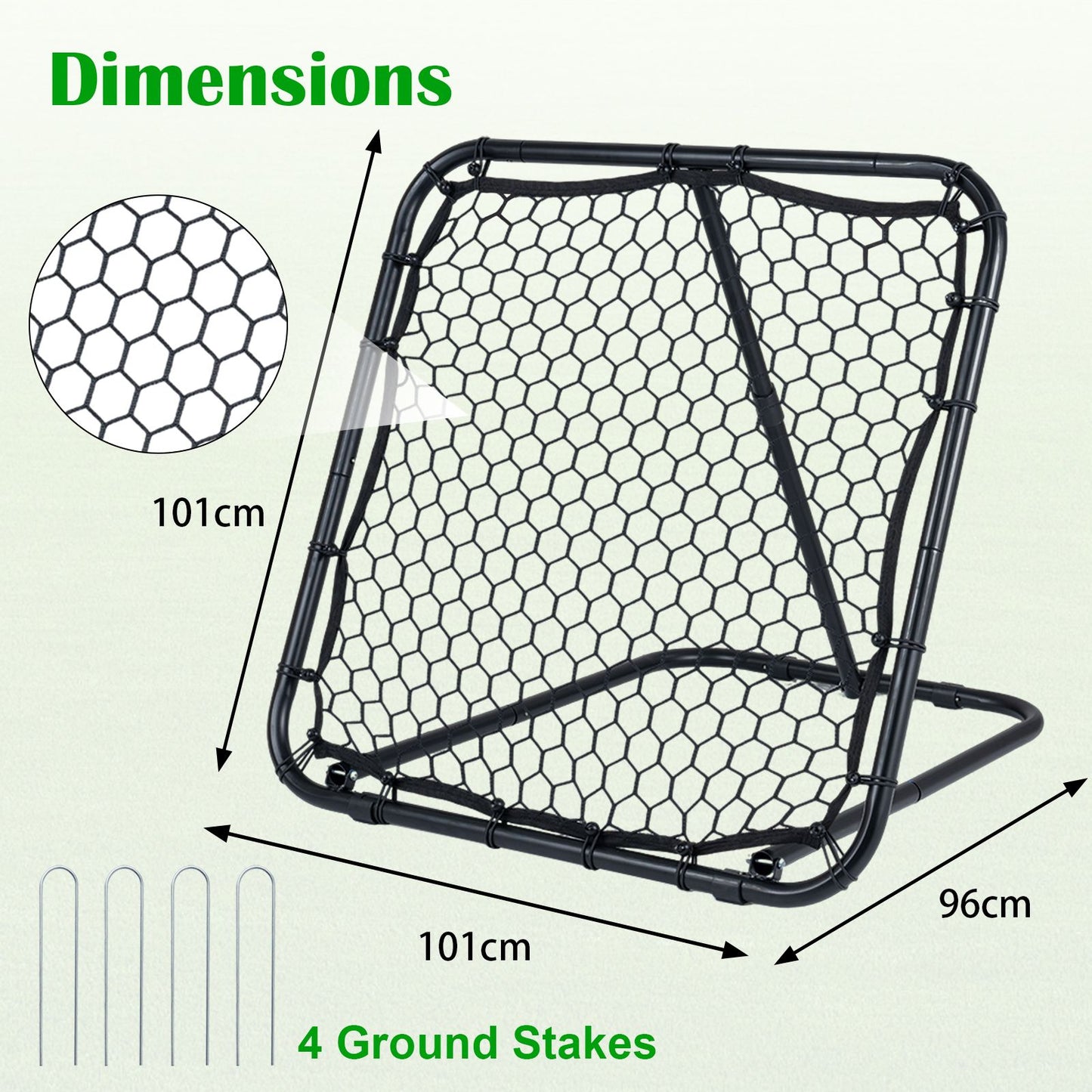 Football Rebounder with 7 Adjustable Angles and 4 Ground Stakes