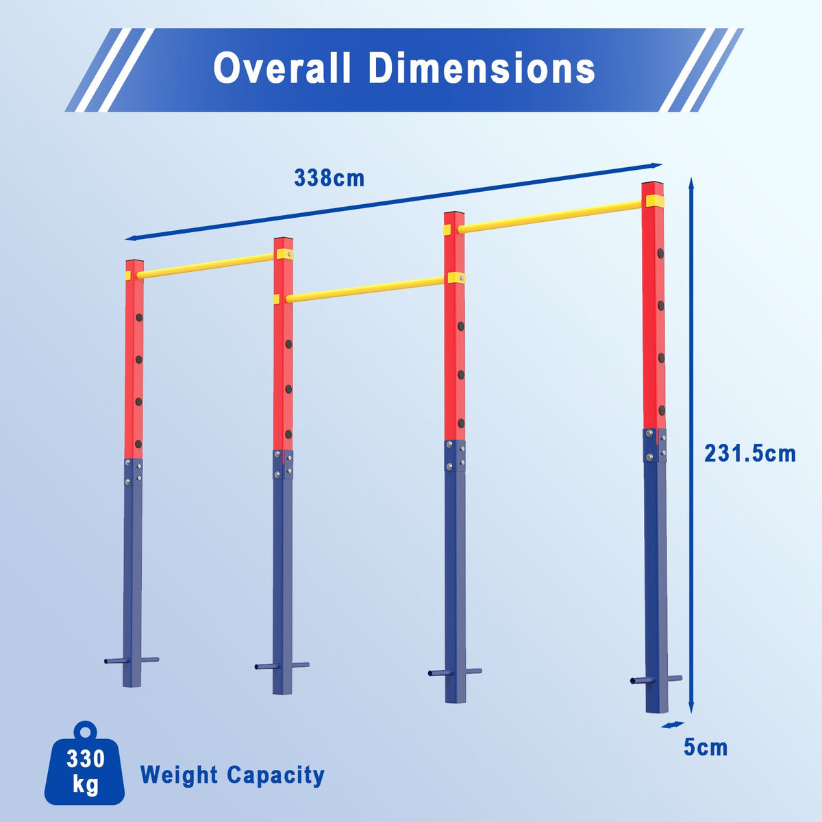 220 kg In-Ground Pull Up Bar with 5 Adjustable Heights and Anchors
