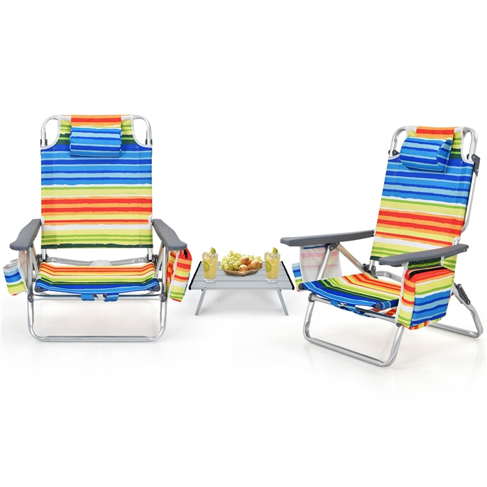 2-Pack Folding Backpack Beach Chair 5-Position Outdoor Reclining Chairs with Pillow