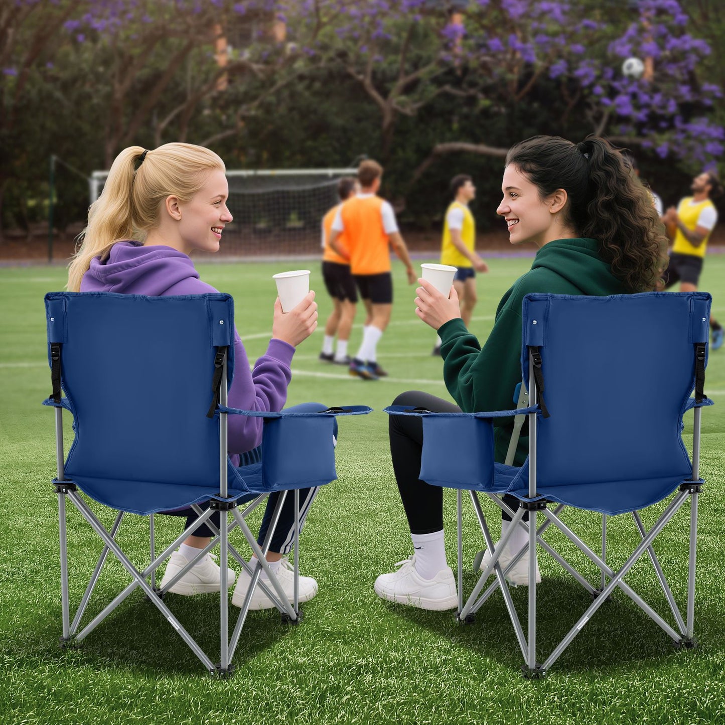 Heavy Duty Oversized Camping Chairs with Cooler Pouch and Cup Holder