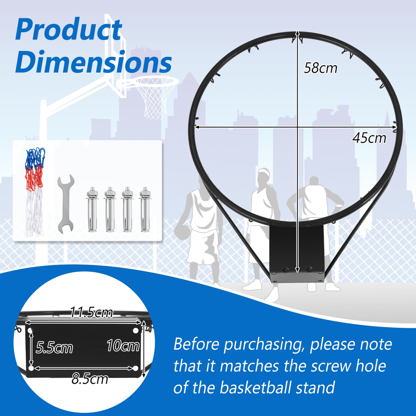 45 cm Wall Door Mounted Basketball Goal Rim for Indoor Outdoor