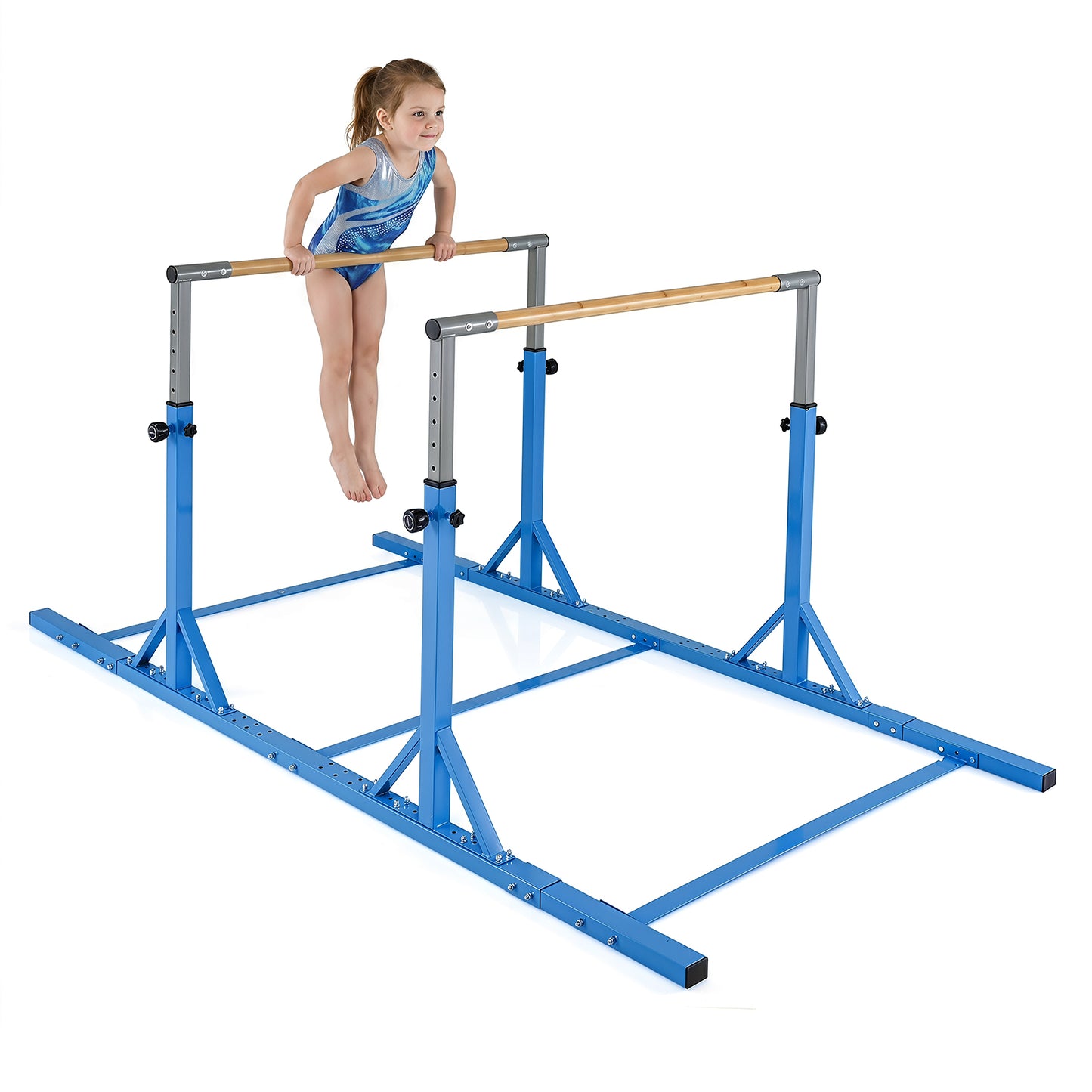 Double Horizontal Bars for Kids, 8 FT Junior Gymnastic Parallel Bars with 13-Level 33”-57” Adjustable Heights