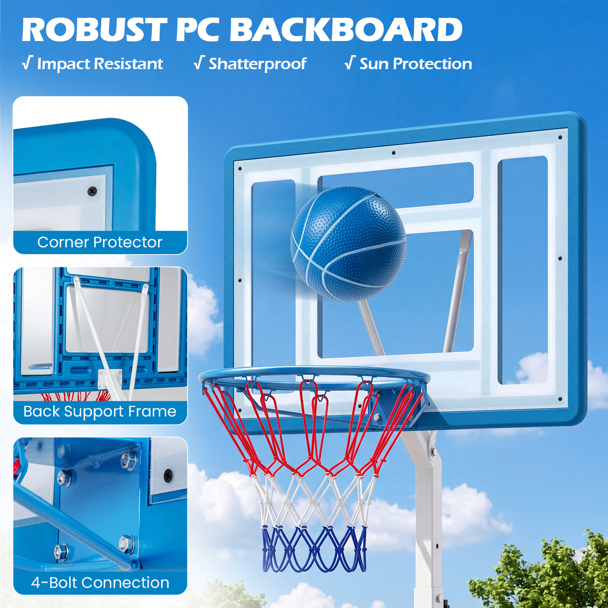 Pool Basketball Hoop with 82cm Shatterproof Backboard for Indoor Outdoor
