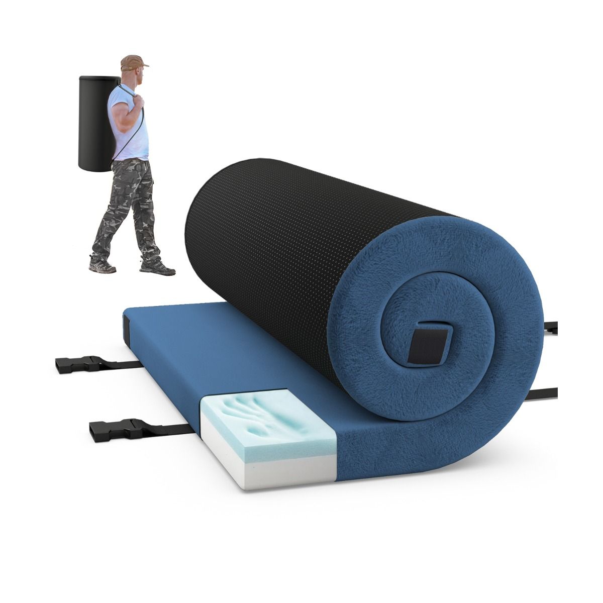 Foldable Camping Mattress with Foam Cushion and Carrying Bag for Living Room