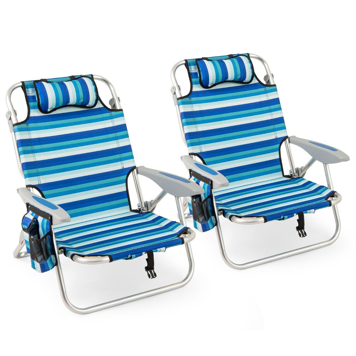 Folding Beach Chair for Adults with 4-Position Adjustable Backrest