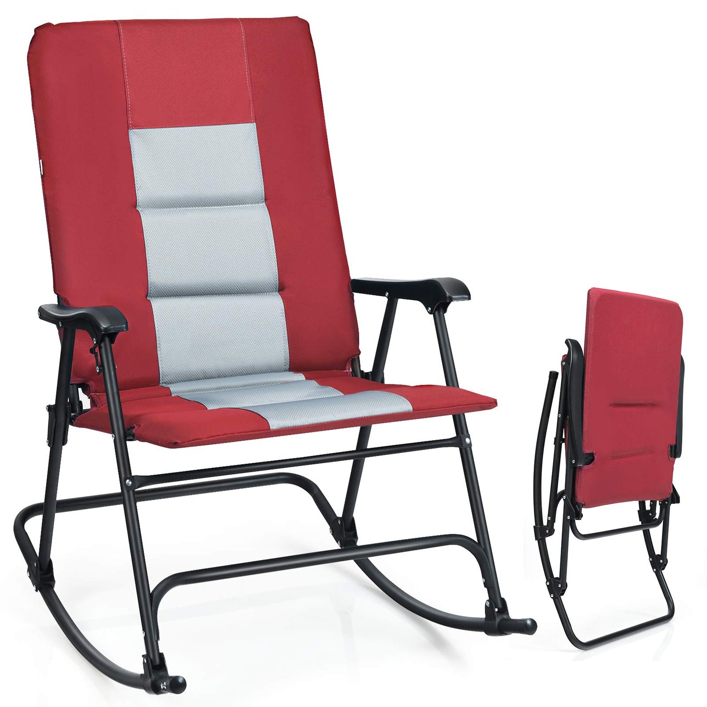 Foldable Rocking Chair Oversized Camping Rocking Chair w/High Back & Armrest