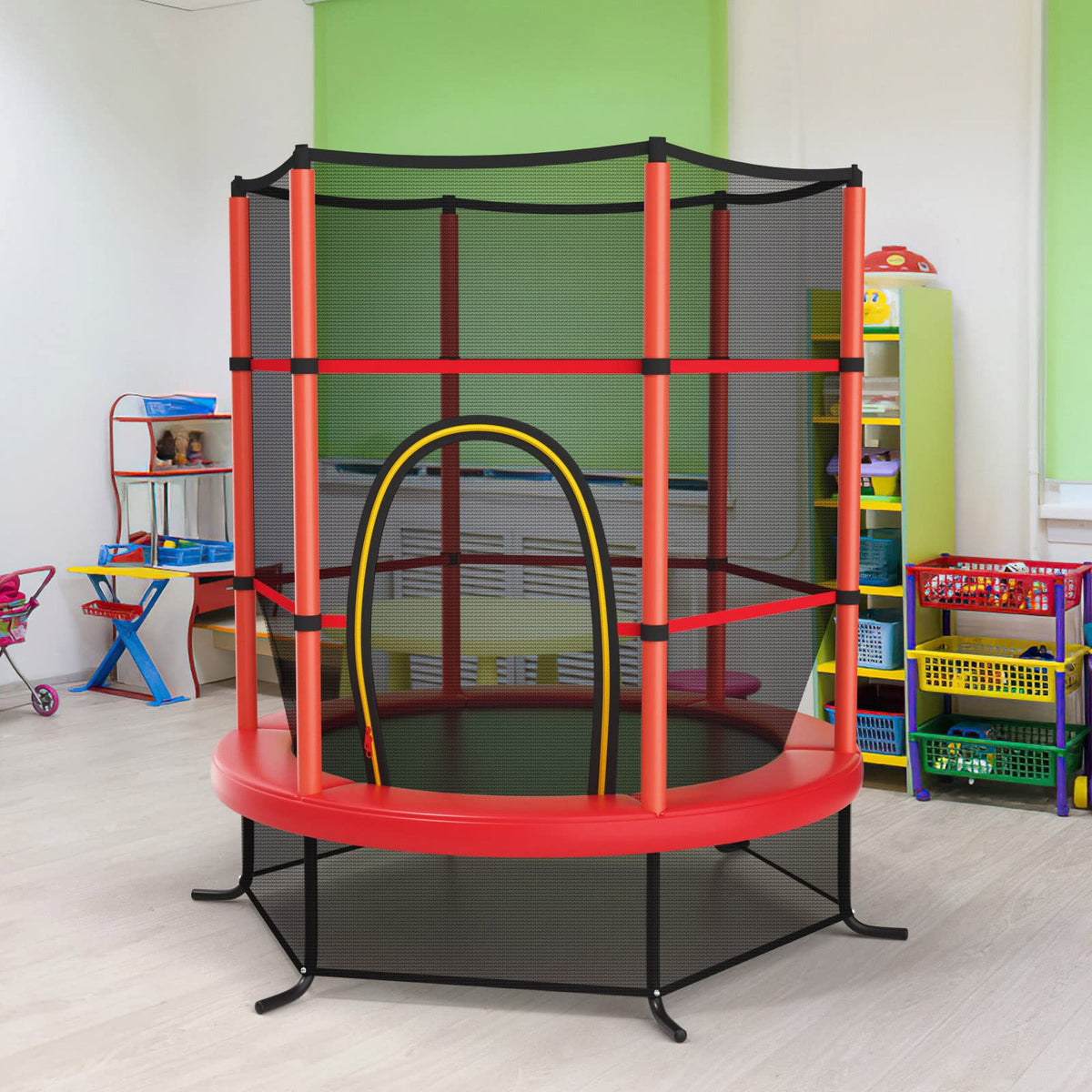 5.3FT Mini Kids Trampoline with 135kg Load Capacity & Enclosure Net