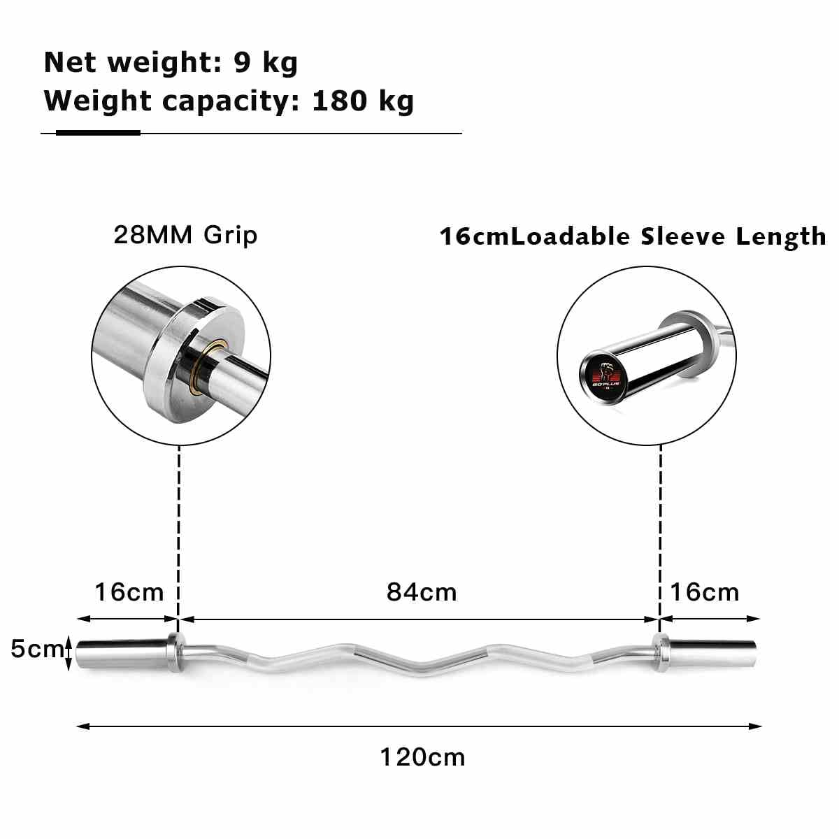 Olympic EZ Curl Bar 1.2m Weight Bar with Copper Sleeve and Bearing Connection