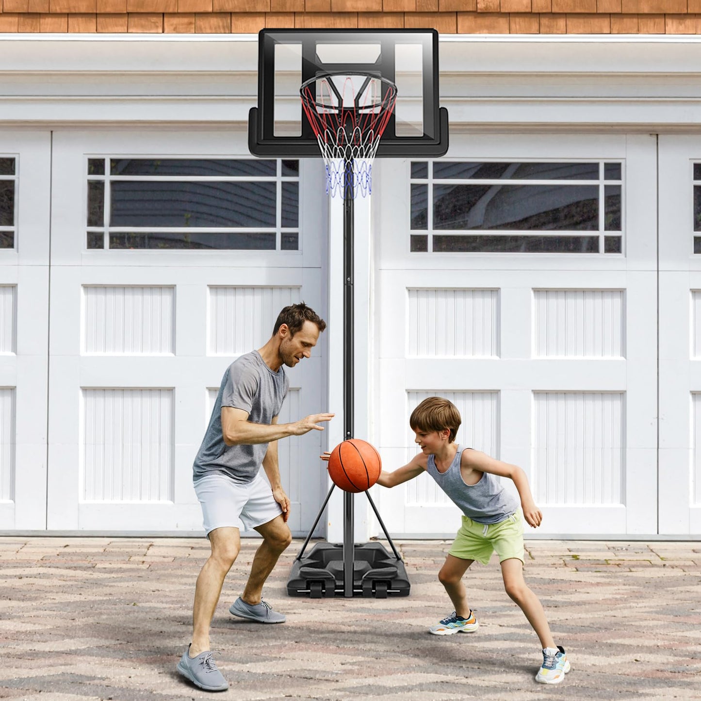 Portable Basketball Hoop System 180-305cm Adjustable Basketball Goal System w/ 2 Wheels