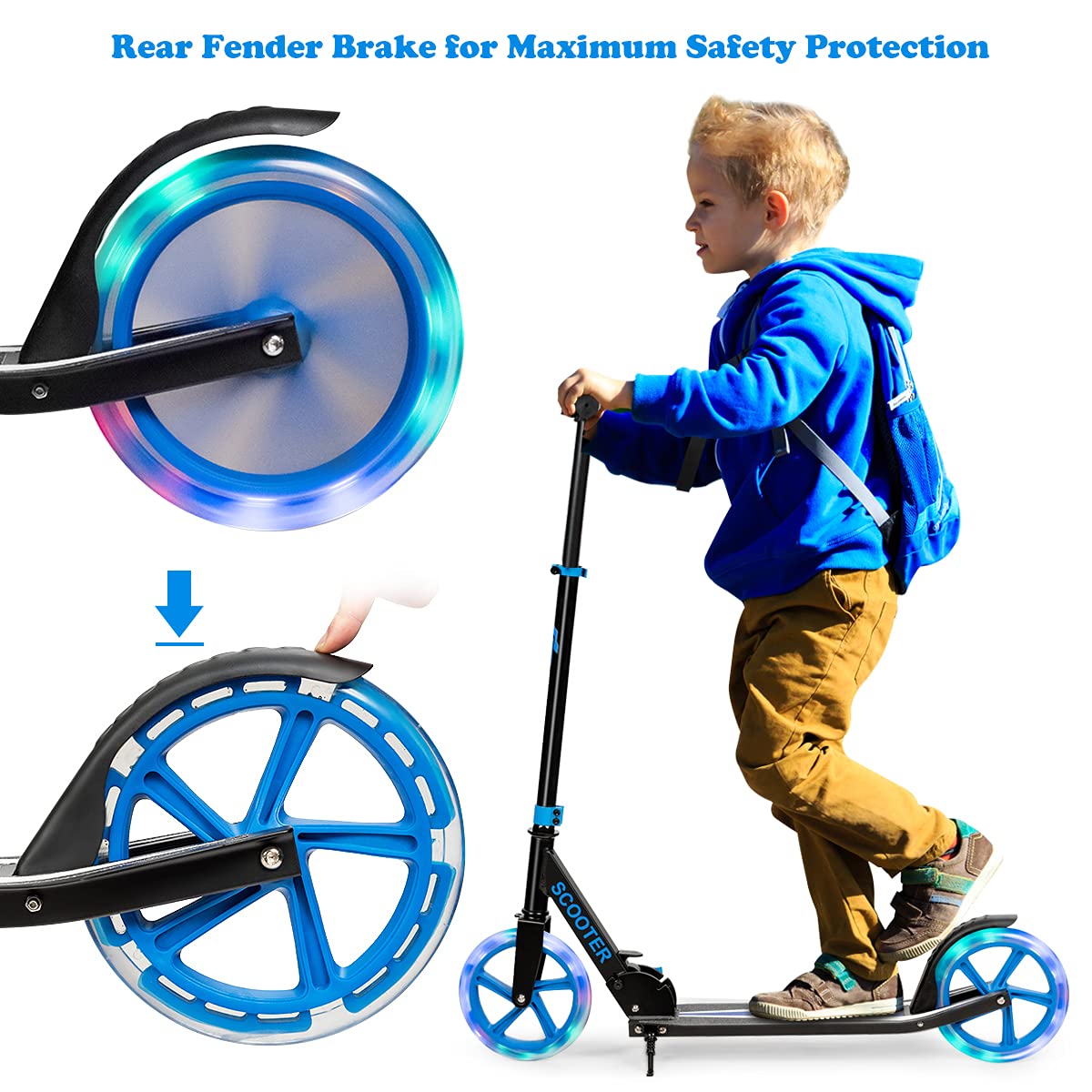 Kids Folding Kick Scooter Scooter for Children Teens w/2 Flash Wheels