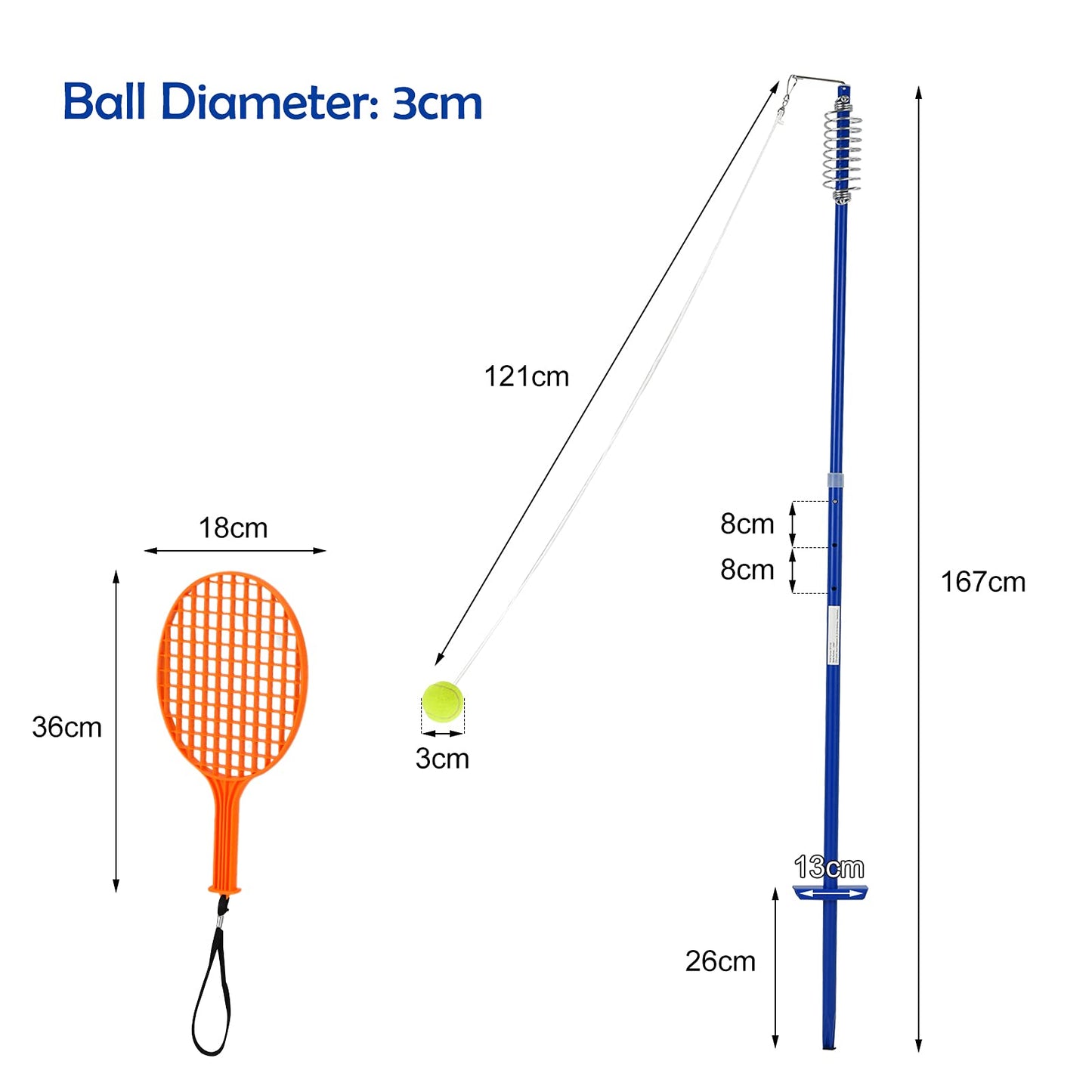 3-Level Height-Adjustable Swing Ball Outdoor Game Set W/Ball and Spiral Coil