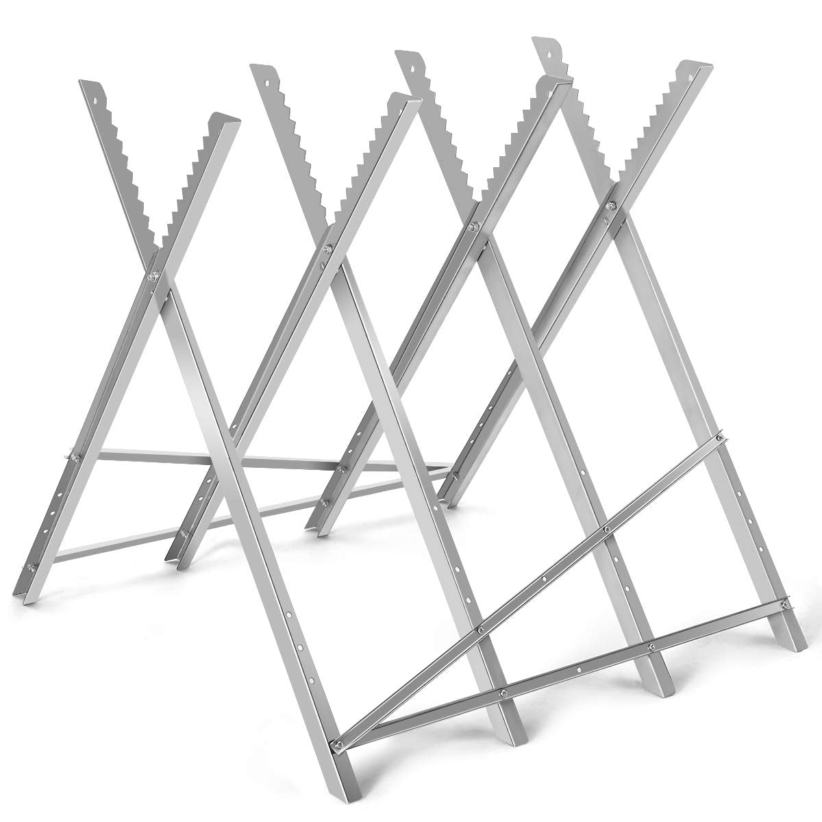 Heavy-Duty Metal Sawhorse Stand with 100 kg Capacity and Notched Saw Teeth for Wood-Cutting