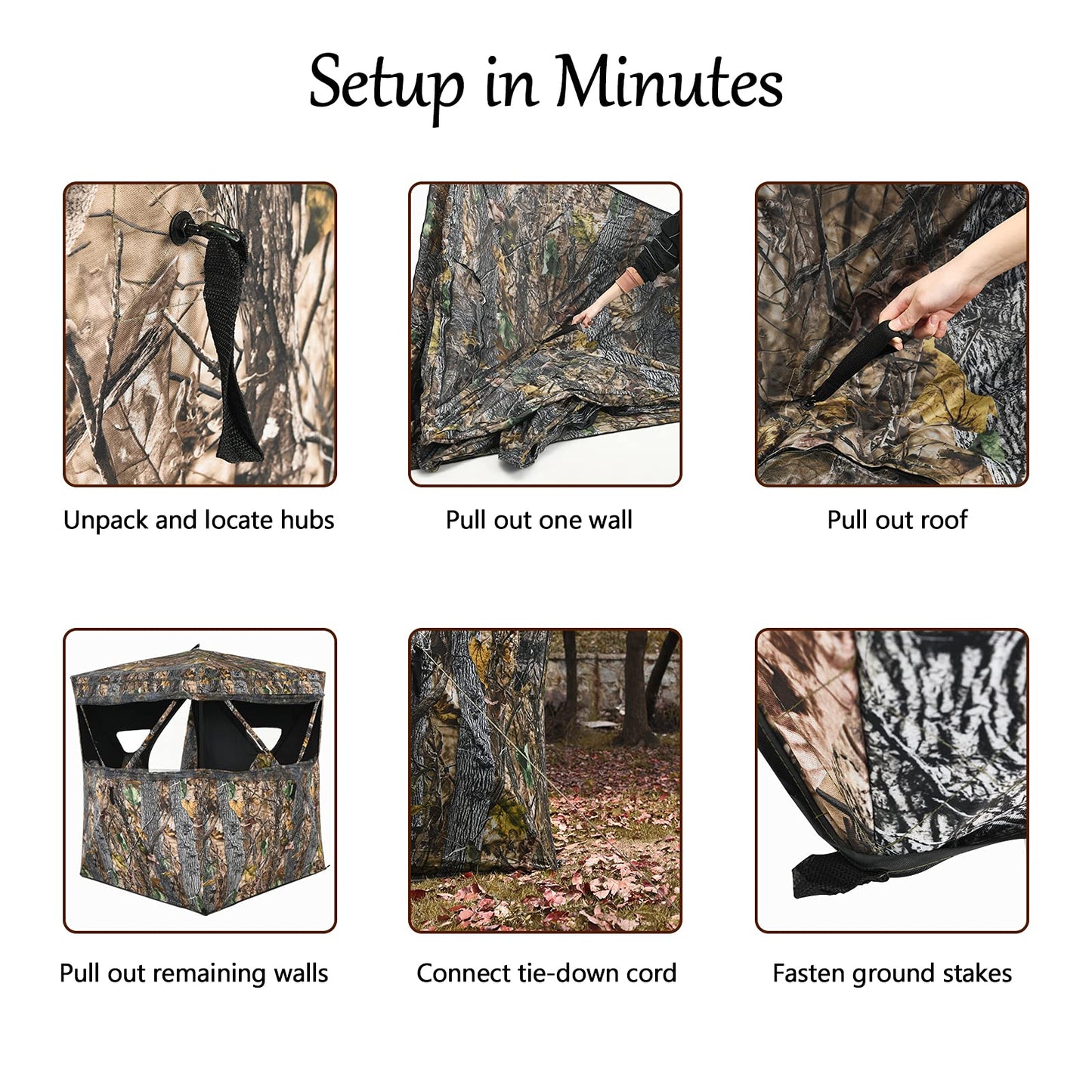 Pop Up Hunting Ground Blind 3 Person Camouflage Hunting Tent W/ Silent Slide Windows