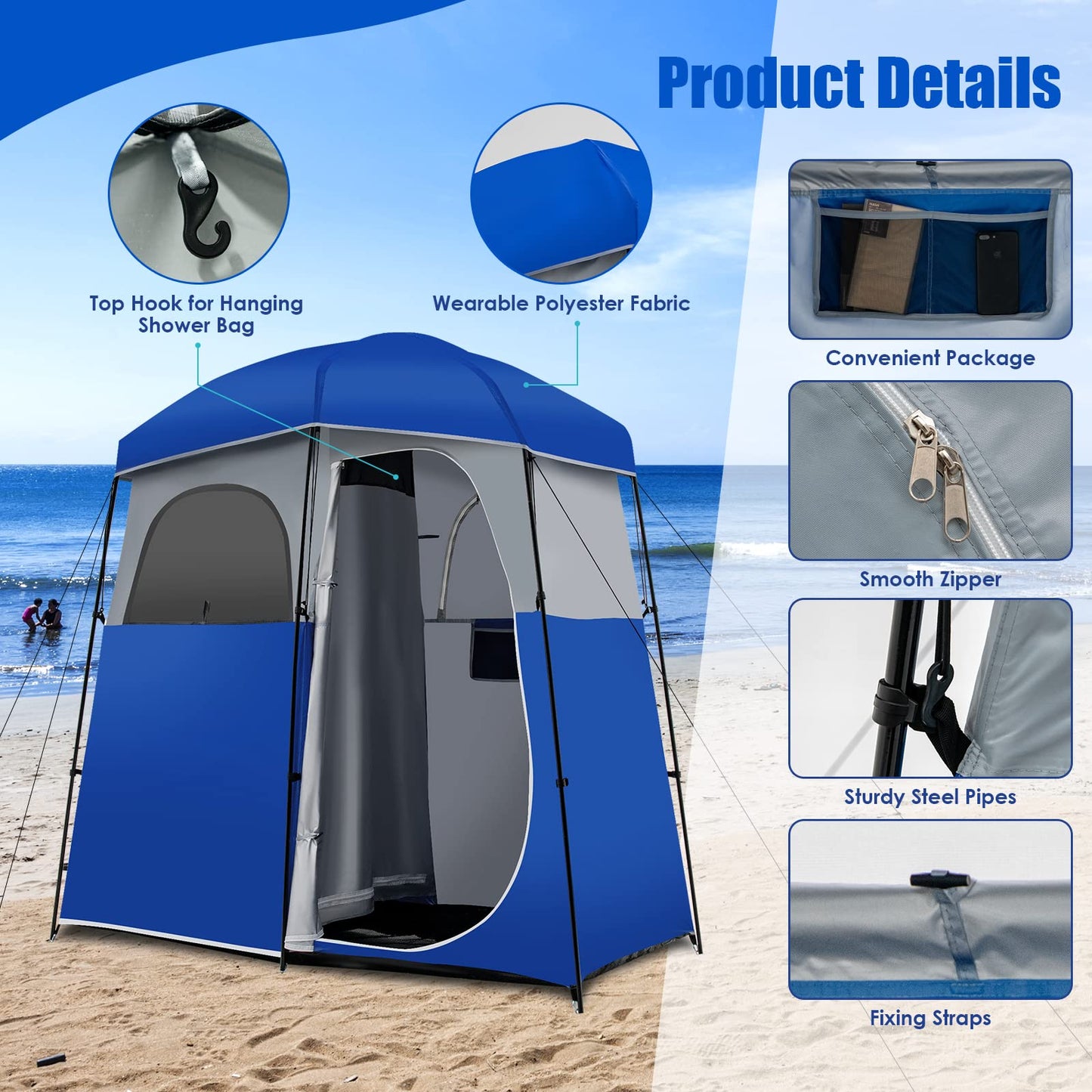 Double-Room Camping Shower Tent Changing Room Privacy Tent