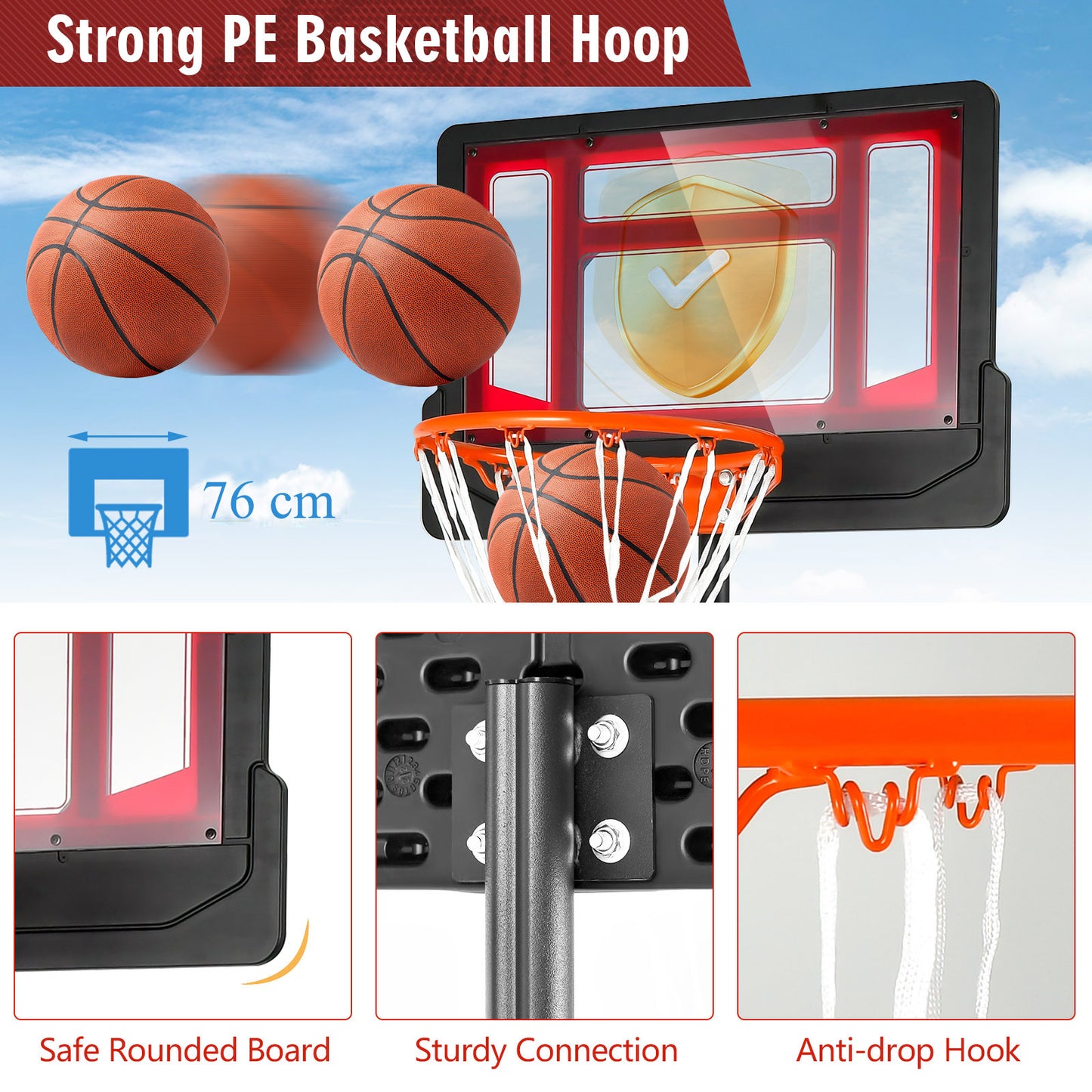 Weather-Resistance Basketball Goal Toy with Adjustable Height 132-251cm