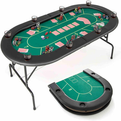 8 Players Card Board Game Table w/ 8 Cup Holders