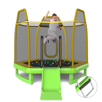 3 in 1 7FT Kids Trampoline with Slide Ladder and Ocean Balls