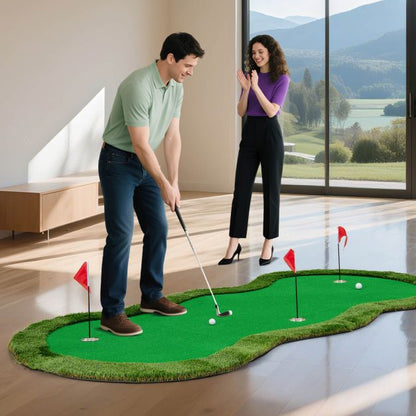 300 x 150 cm Golf Putting Green Practice Mat with 3 Holes and Golf Balls