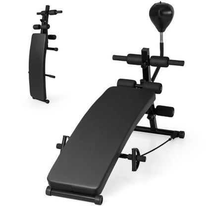 Foldable Decline Sit Up Bench with Speed Balland 2 Resistance Bands
