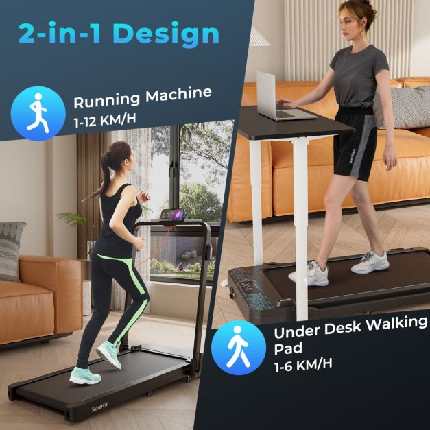 2 in 1 Folding Treadmill with Remote and APP Control and LED Display