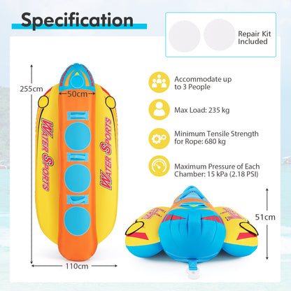 Hot Dog Towable Tube for Boating, 1-3 Person 510 lbs Capacity Inflatable Boat Tube with Full Nylon Cover, Water Sports Towables