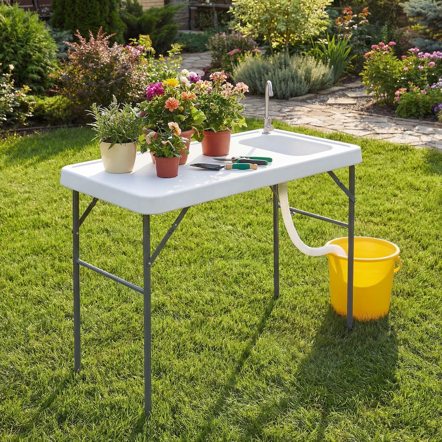 114 cm Portable Camping Table with Faucet and Drainage Hose for Picnic and Fishing