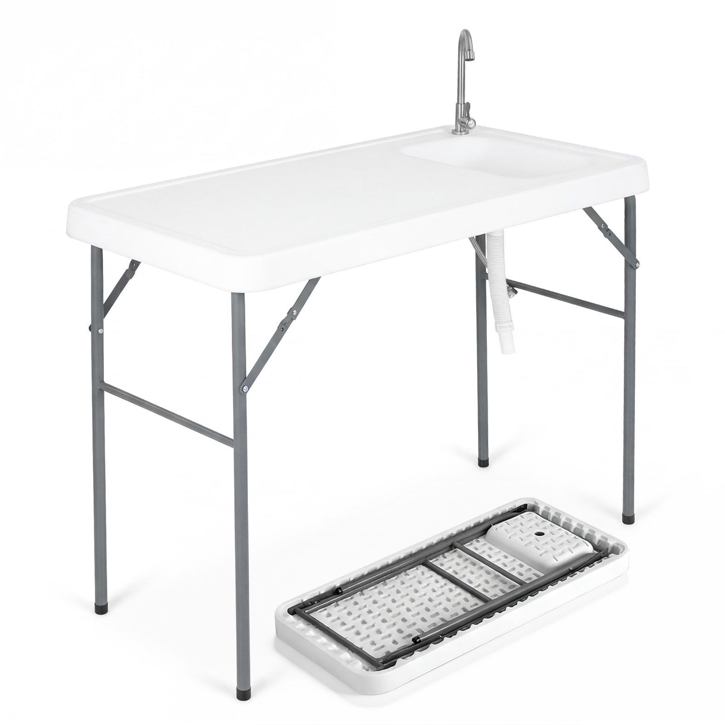 114 cm Portable Camping Table with Faucet and Drainage Hose for Picnic and Fishing