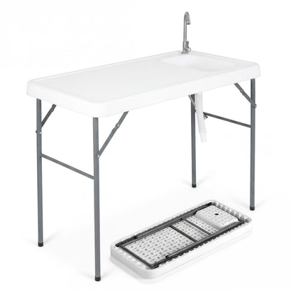 114 cm Portable Camping Table with Faucet and Drainage Hose for Picnic and Fishing