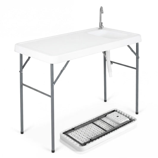 114 cm Portable Camping Table with Faucet and Drainage Hose for Picnic and Fishing