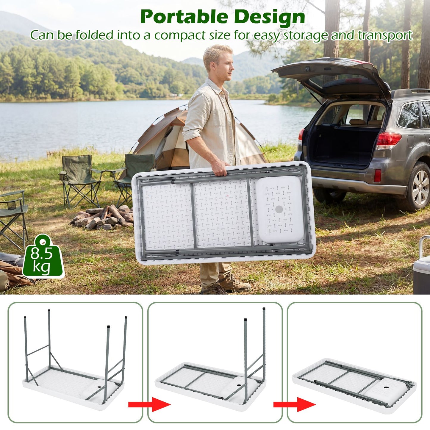 114 cm Portable Camping Table with Faucet and Drainage Hose for Picnic and Fishing