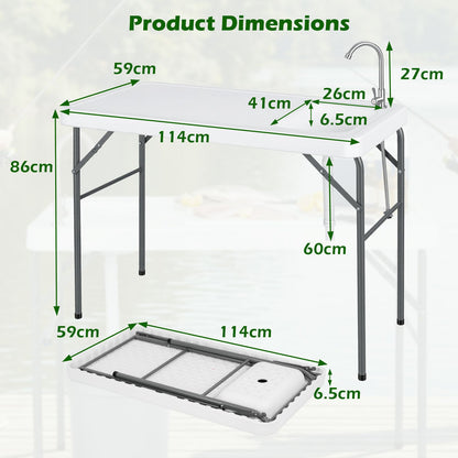 114 cm Portable Camping Table with Faucet and Drainage Hose for Picnic and Fishing