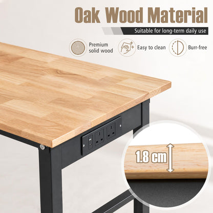 116cm Adjustable Height Workbench with Wheels Heavy-Duty Oak Wood Top