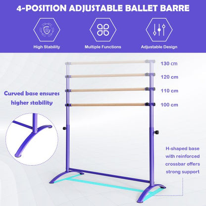 130 cm Ballet Barre Bar with 4-Position Adjustable Height