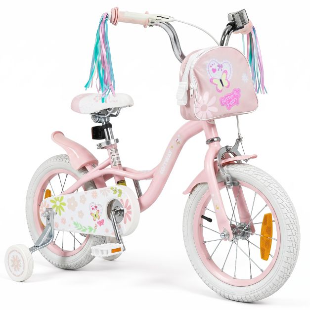 14/16 Inch Girls Bike with Front Bag and Streamers for 3-5/4-7 Years Old
