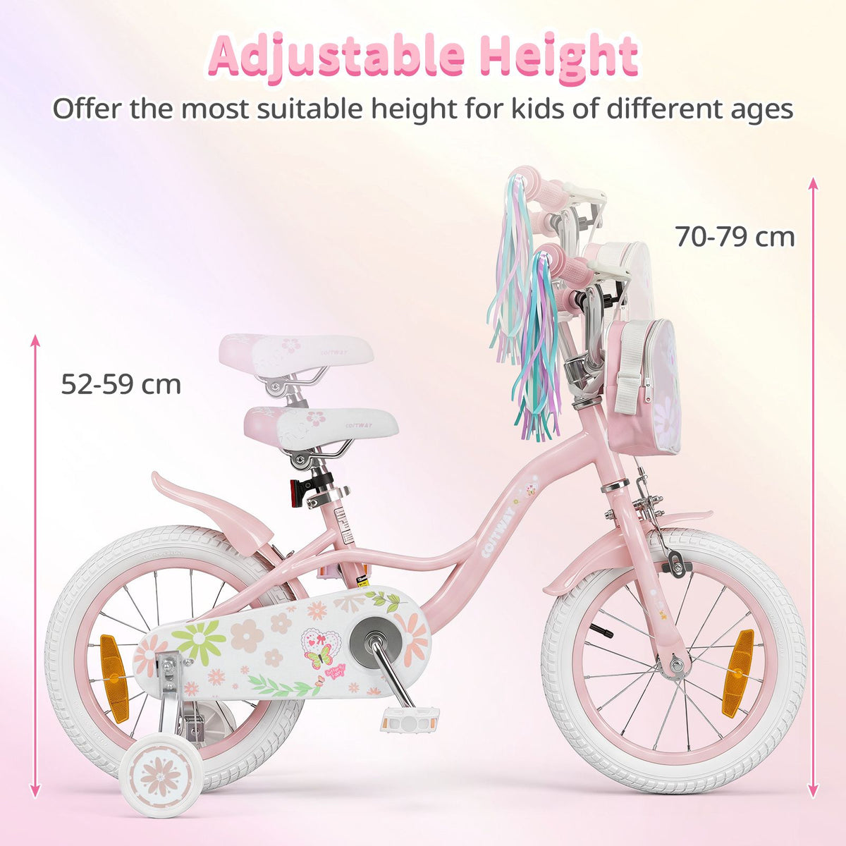 14/16 Inch Girls Bike with Front Bag and Streamers for 3-5/4-7 Years Old