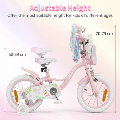 14/16 Inch Girls Bike with Front Bag and Streamers for 3-5/4-7 Years Old