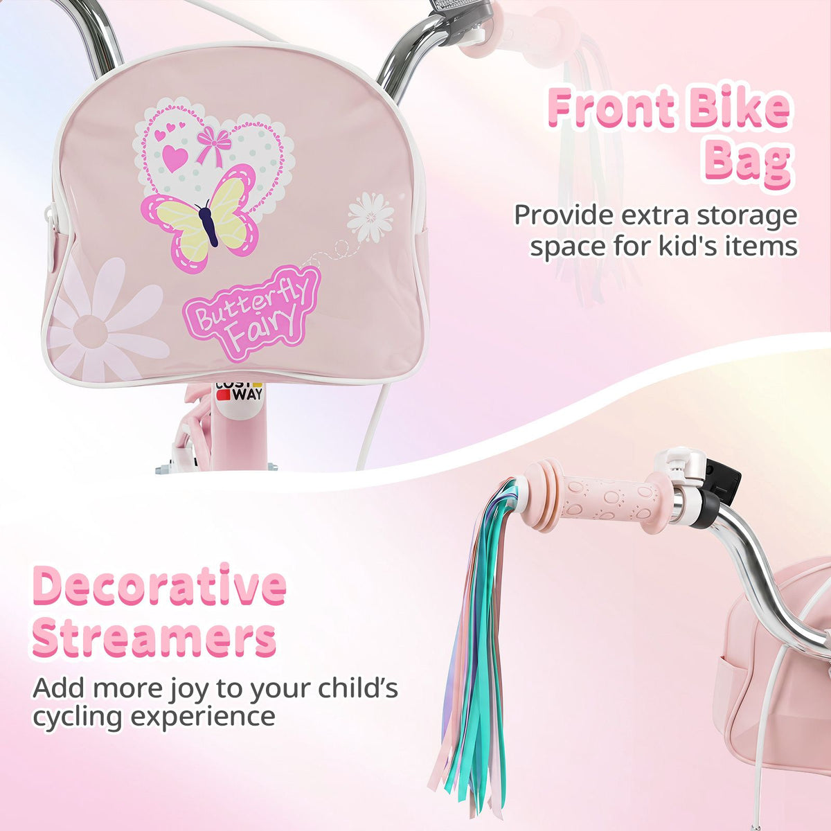 14/16 Inch Girls Bike with Front Bag and Streamers for 3-5/4-7 Years Old