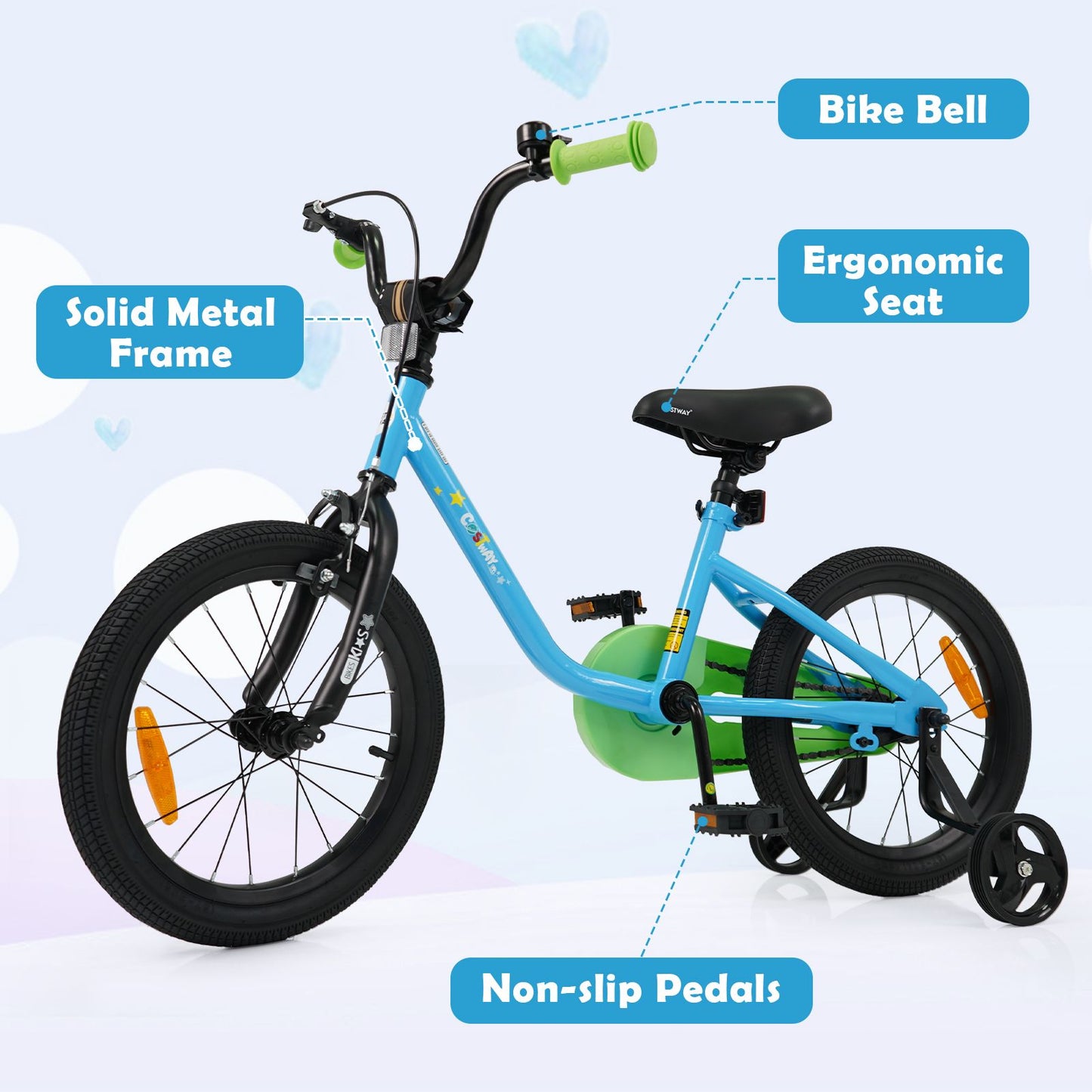 14/16-Inch Children Bicycle with Removable Training Wheels and Adjustable Seat for kids