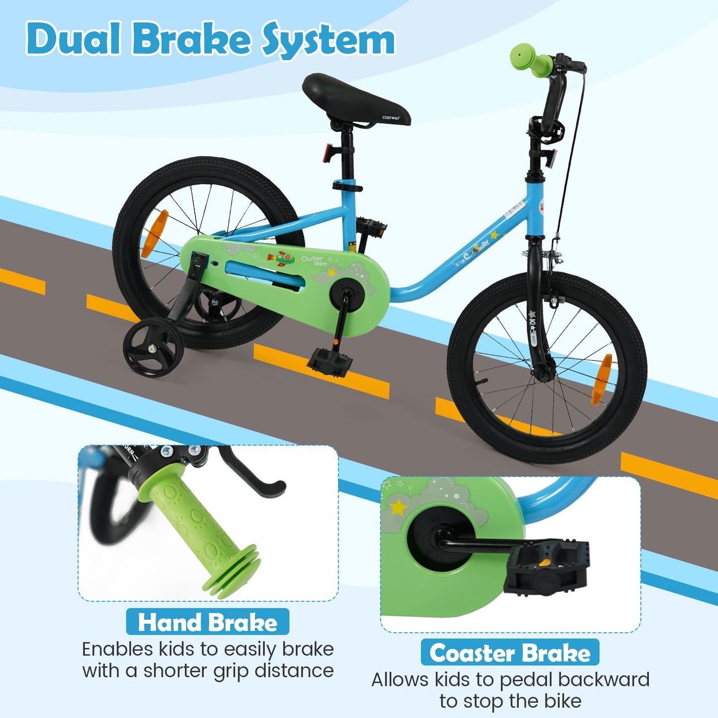 14/16-Inch Children Bicycle with Removable Training Wheels and Adjustable Seat for kids