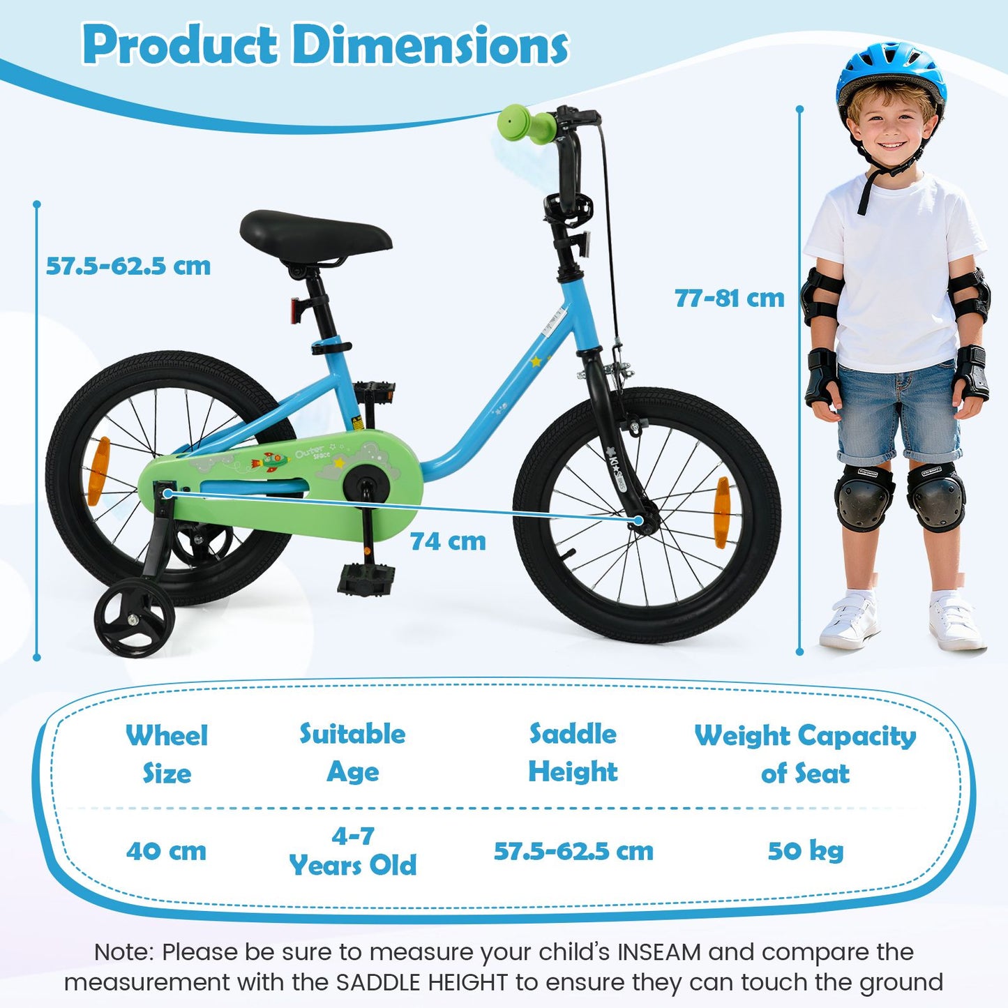14/16-Inch Children Bicycle with Removable Training Wheels and Adjustable Seat for kids