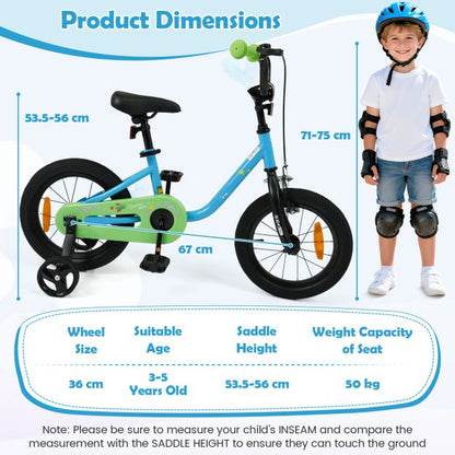 14/16-Inch Children Bicycle with Removable Training Wheels and Adjustable Seat for kids