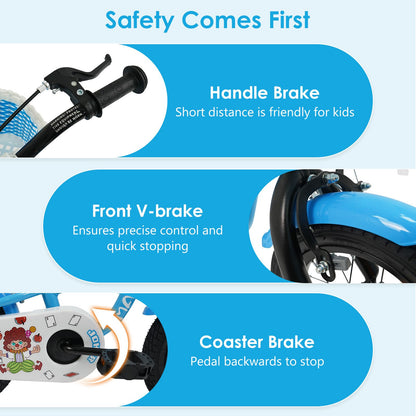 12/14/16/18 Inch Kids Bicycle with Training Wheels and Dual Brake System for Girls and Boys
