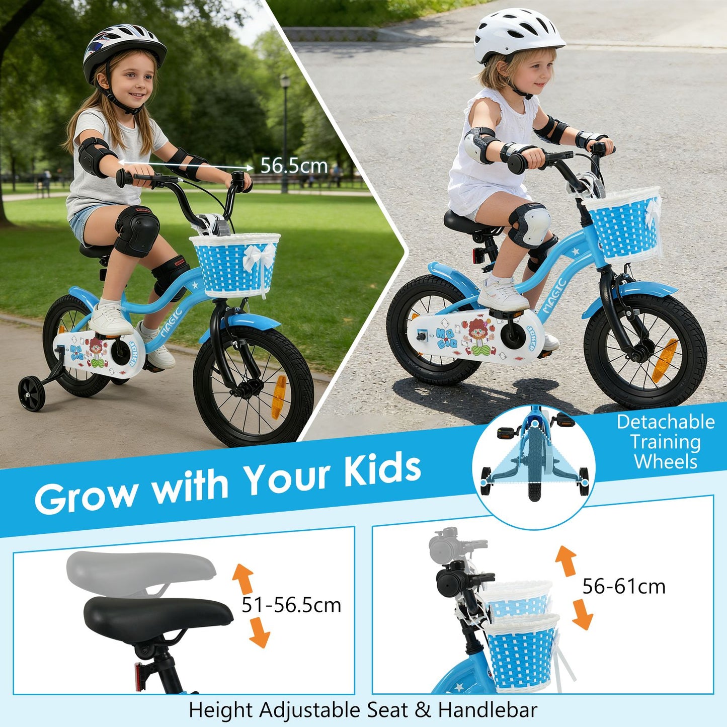 12/14/16/18 Inch Kids Bicycle with Training Wheels and Dual Brake System for Girls and Boys