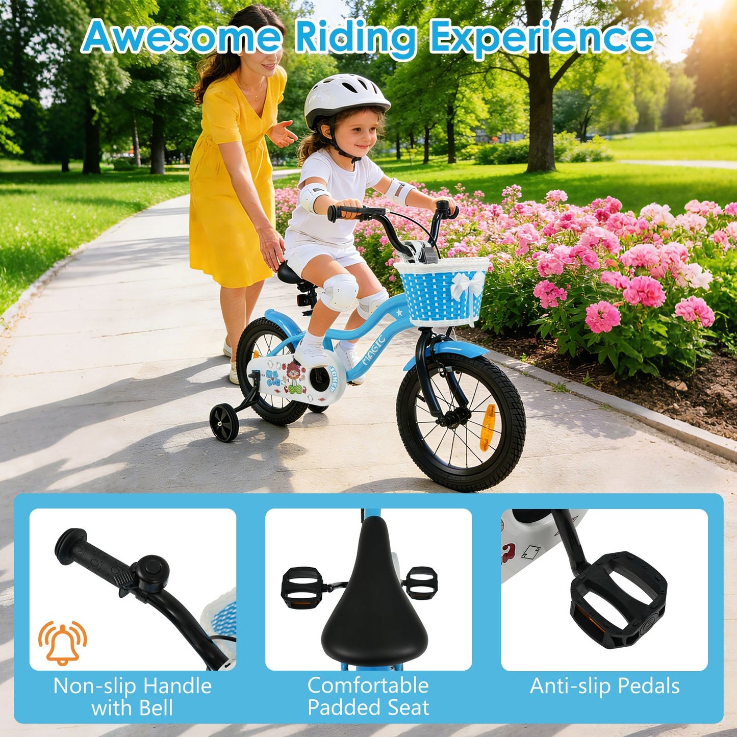 12/14/16/18 Inch Kids Bicycle with Training Wheels and Dual Brake System for Girls and Boys