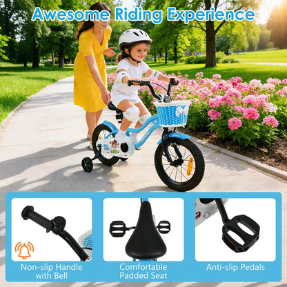 12/14/16/18 Inch Kids Bicycle with Training Wheels and Dual Brake System for Girls and Boys
